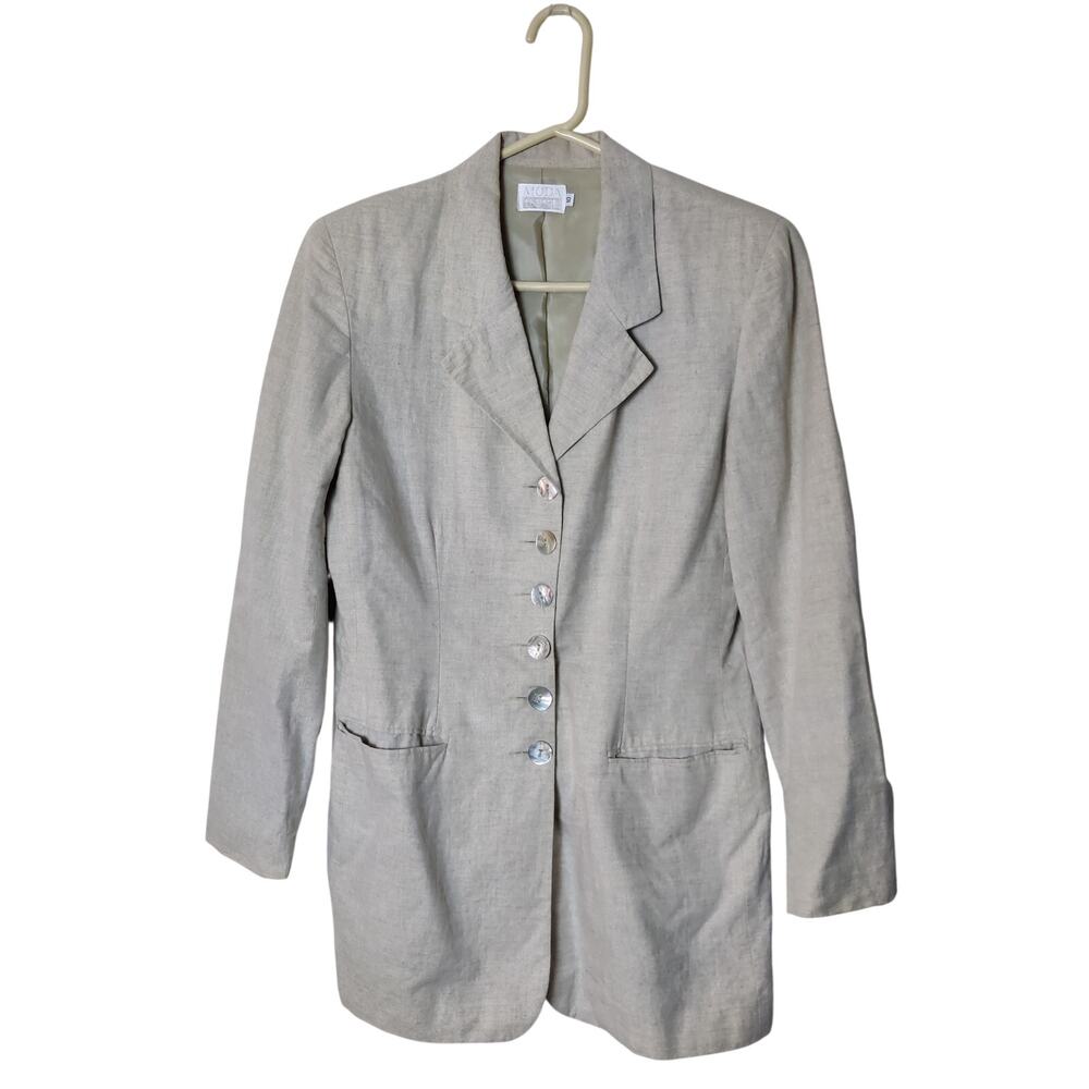 Vtg Moda International Linen Cotton Natural Beige Blazer Jacket 10 Coastal Prep